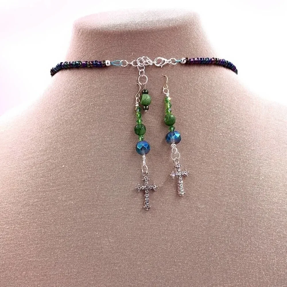 NATURAL gemstones crystal necklace‎ earrings - Picture 3 of 6